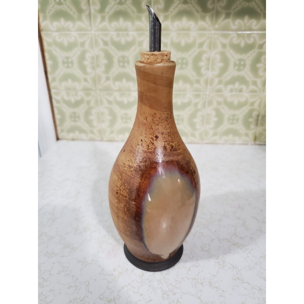 Sango Brown Drip-Glazed Oil Cruet With Cork Stopper And Drizzle Spout 9"